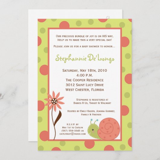 5x7 Spring Slak Bug Flower Baby shower Invitation Kaart (Voorkant / Achterkant)