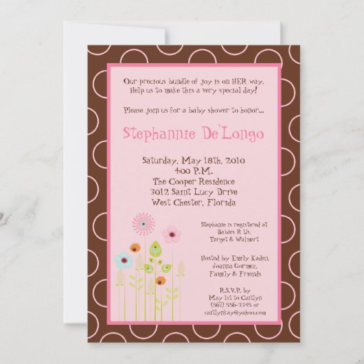 5x7 Spring Time Flower Baby shower Invitation Kaart (Voorkant)