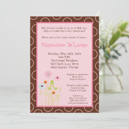 5x7 Spring Time Flower Baby shower Invitation Kaart (Staand voorkant)
