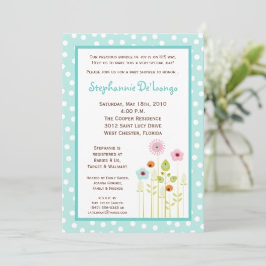 5x7 Spring Time Flower Baby shower Invitation Kaart (Staand voorkant)