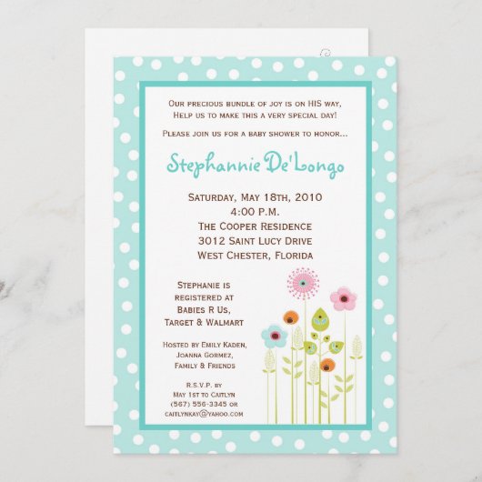 5x7 Spring Time Flower Baby shower Invitation Kaart (Voorkant / Achterkant)