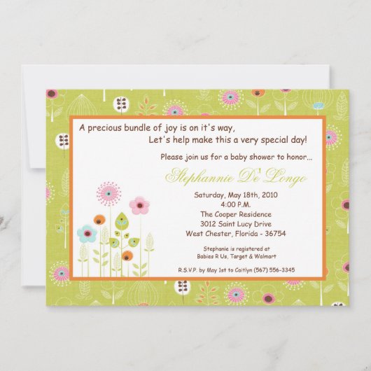 5x7 Spring Time Flowers Baby shower Invitation Kaart (Voorkant)