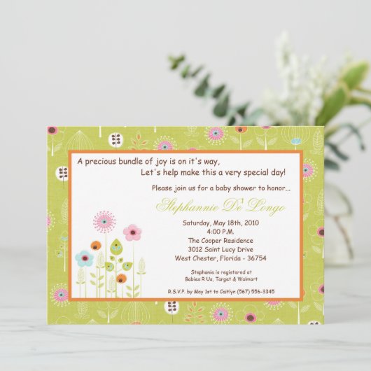 5x7 Spring Time Flowers Baby shower Invitation Kaart (Staand voorkant)