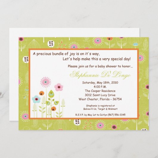 5x7 Spring Time Flowers Baby shower Invitation Kaart (Voorkant / Achterkant)