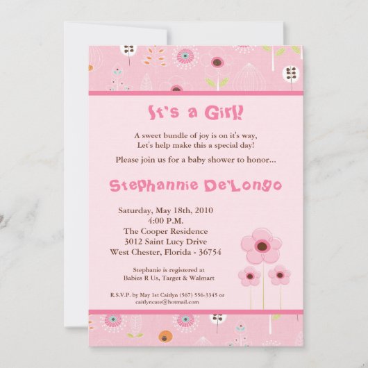 5x7 Spring Time Flowers Baby shower Invitation Kaart (Voorkant)