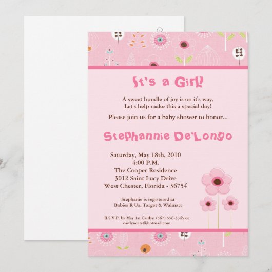 5x7 Spring Time Flowers Baby shower Invitation Kaart (Voorkant / Achterkant)
