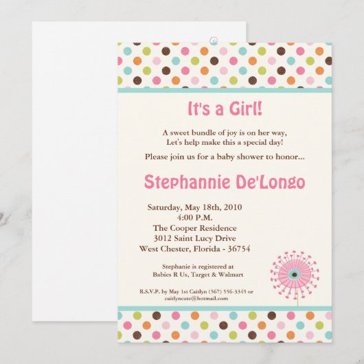 5x7 Spring Time Flowers Baby shower Invitation Kaart (Voorkant / Achterkant)