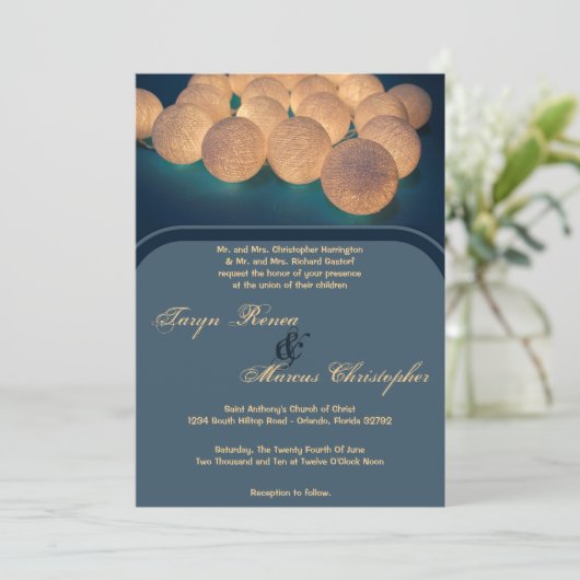 5x7 String Lights Night Lantern Wedding Invitation Kaart (Staand voorkant)