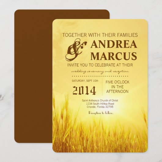 5x7 Sunrise Tarwe Country Rusti Huwelijksuitnodigi Kaart (Voorkant / Achterkant)