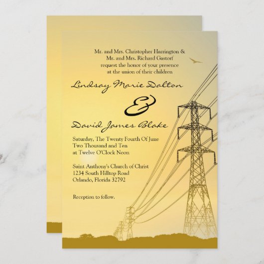 5x7 Sunset Powerlines voor het uitnodigen van brui Kaart (Voorkant / Achterkant)