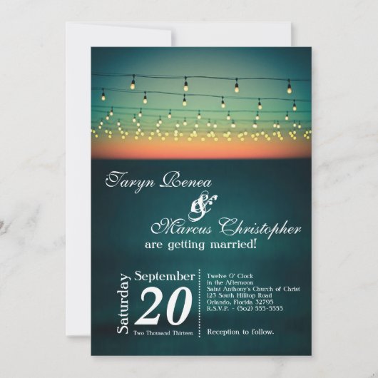 5x7 Sunset String Lights Yard Wedding Uitnodiging (Voorkant)