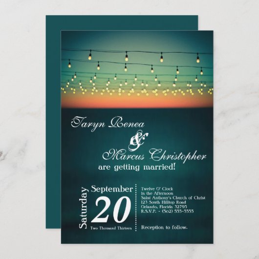 5x7 Sunset String Lights Yard Wedding Uitnodiging (Voorkant / Achterkant)