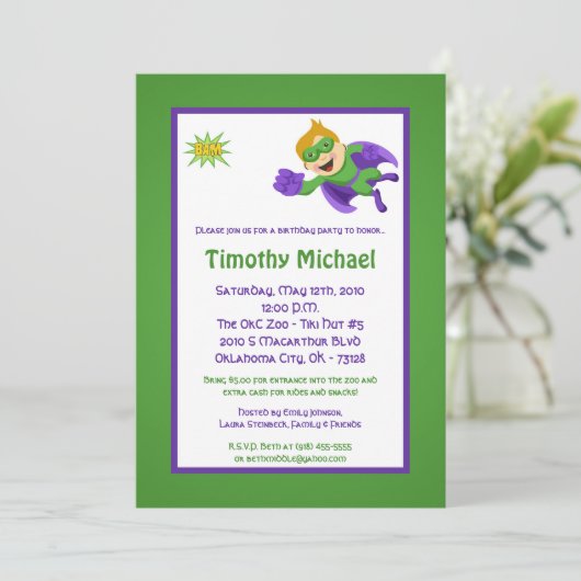 5x7 Super Hero Kind Boy Birthday Party Invitation Kaart (Staand voorkant)
