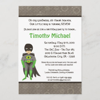 5x7 Super Hero Kind Boy Birthday Party Invitation Kaart