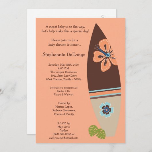 5x7 Surfer Baby Boards Baby shower Uitnodiging (Voorkant / Achterkant)