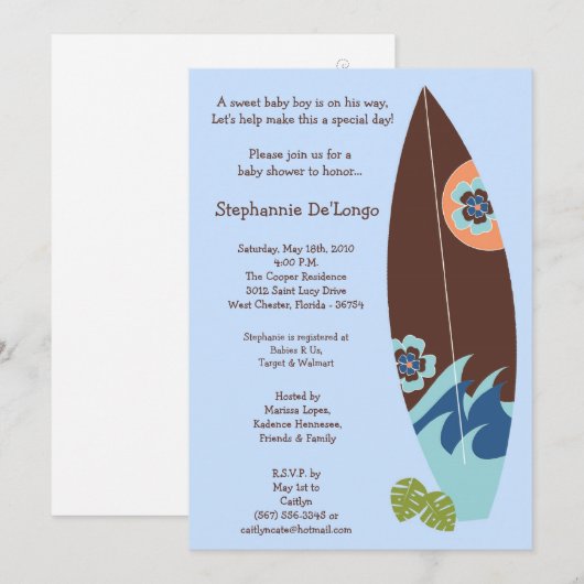 5x7 Surfer Baby Boards Baby shower Uitnodiging (Voorkant / Achterkant)