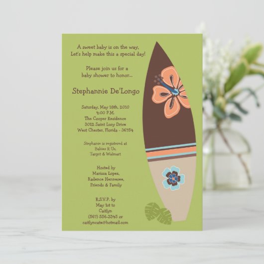 5x7 Surfer Baby Boards Baby shower Uitnodiging (Staand voorkant)