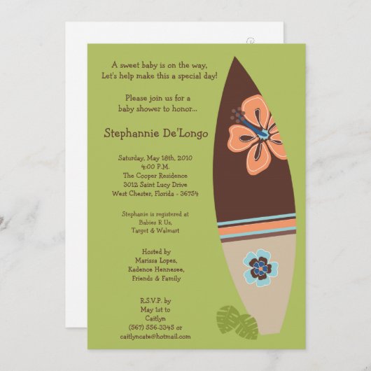 5x7 Surfer Baby Boards Baby shower Uitnodiging (Voorkant / Achterkant)