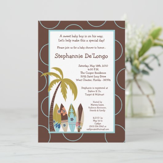 5x7 Surfer Baby Boards Baby shower Uitnodiging (Staand voorkant)