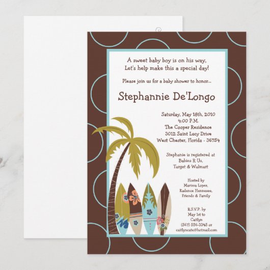 5x7 Surfer Baby Boards Baby shower Uitnodiging (Voorkant / Achterkant)