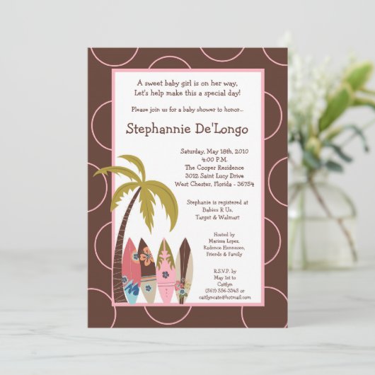 5x7 Surfer Baby Boards Baby shower Uitnodiging (Staand voorkant)