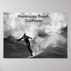 5x7 Surfer blk wht, Huntington Beach, Californië Poster