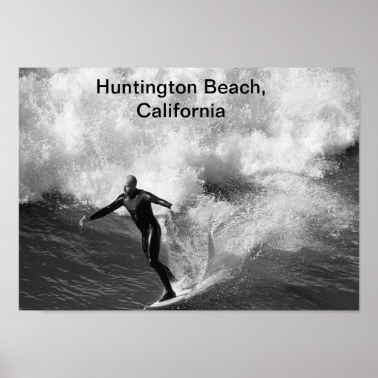 5x7 Surfer blk wht, Huntington Beach, Californië Poster (Voorkant)