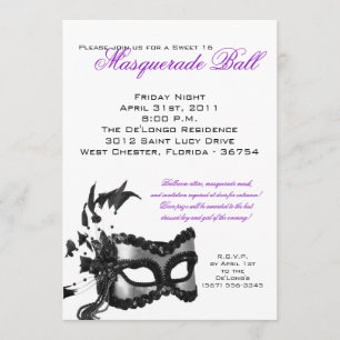 5x7 Sweet 16 Masquerade Ball Birthday Uitnodiging