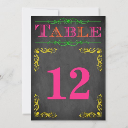 5x7 tabelnummer kaart | Neon Chalkboard (Achterkant)