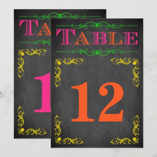 5x7 tabelnummer kaart | Neon Chalkboard (Voorkant / Achterkant)