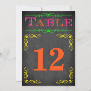 5x7 tabelnummer kaart   Neon Chalkboard
