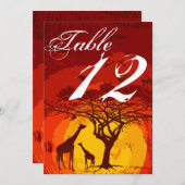 5x7 Tafelnummer Kaart African Safari Giraffe Sunse (Voorkant / Achterkant)