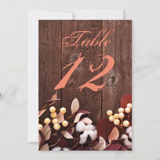 5x7 Tafelnummer Kaart Cotton Branch op Dark Wood S (Voorkant)