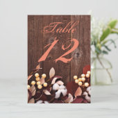 5x7 Tafelnummer Kaart Cotton Branch op Dark Wood S (Staand voorkant)