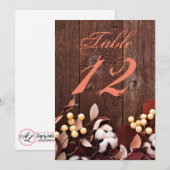 5x7 Tafelnummer Kaart Cotton Branch op Dark Wood S (Voorkant / Achterkant)