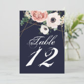 5x7 Tafelnummer Kaart Geometrische Tuin Roos Navy (Staand voorkant)
