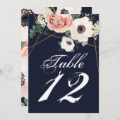 5x7 Tafelnummer Kaart Geometrische Tuin Roos Navy (Voorkant / Achterkant)