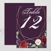 5x7 Tafelnummer Kaart Plum Paarse Rozen Gouden Geo (Voorkant / Achterkant)