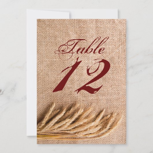 5x7 Tafelnummer Kaart Tarwe op Burlap Sack Land (Voorkant)