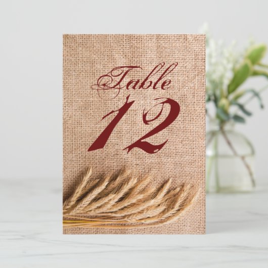 5x7 Tafelnummer Kaart Tarwe op Burlap Sack Land (Staand voorkant)