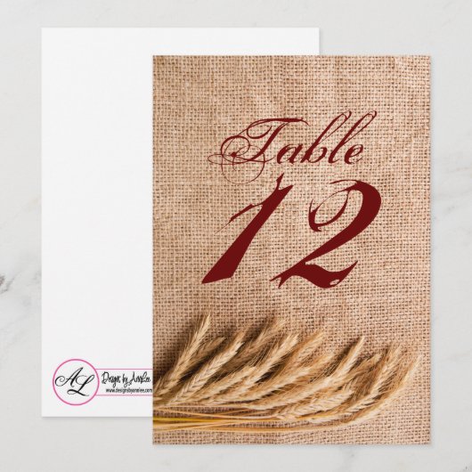 5x7 Tafelnummer Kaart Tarwe op Burlap Sack Land (Voorkant / Achterkant)