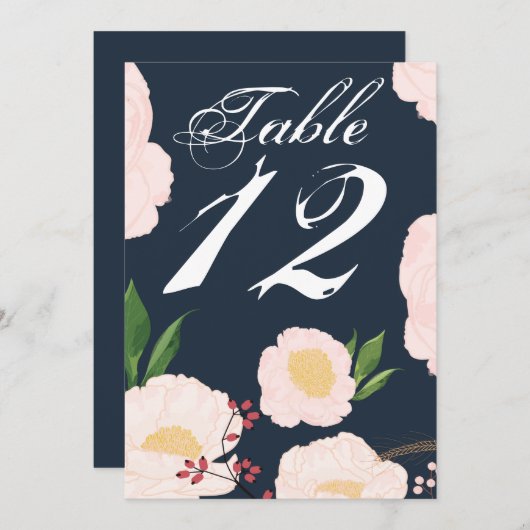 5x7 Tafelnummer Kaart Wit Bloemen op Donker (Voorkant / Achterkant)