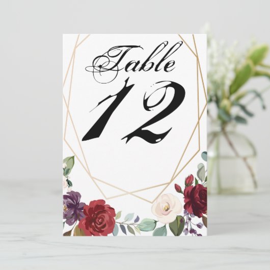 5x7 Tafelnummer Kaart Wit Roses Goud Geometrisch (Staand voorkant)