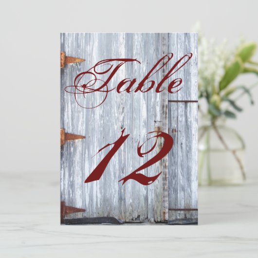 5x7 Tafelnummer Kaart Wit Wassen Hout Schuur Door  (Staand voorkant)