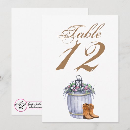 5x7 Tafelnummer Kaart Zomer Land Bruiloft Rusti (Voorkant / Achterkant)