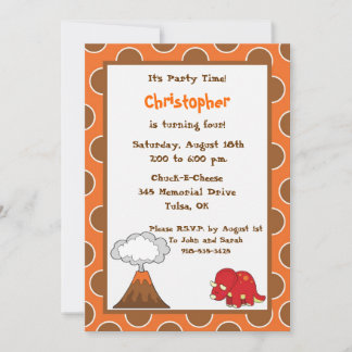 5x7 Tan Polkadot Dinosaur Birthday Invite Kaart