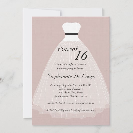 5x7 Tan Sheer Jurk Sweet 16 Verjaardag Uitnodiging (Voorkant)
