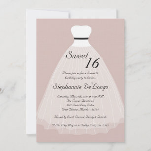 5x7 Tan Sheer Jurk Sweet 16 Verjaardag Uitnodiging
