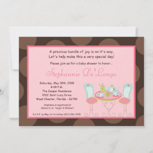 5x7 Tea Party Polka Dot Baby shower Invitation Kaart