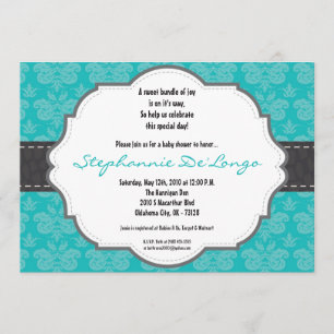 5x7 TealBlue Damask Cheetah Baby shower Uitnodigin Kaart